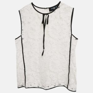 paule ka white floral lace sleeveless top m