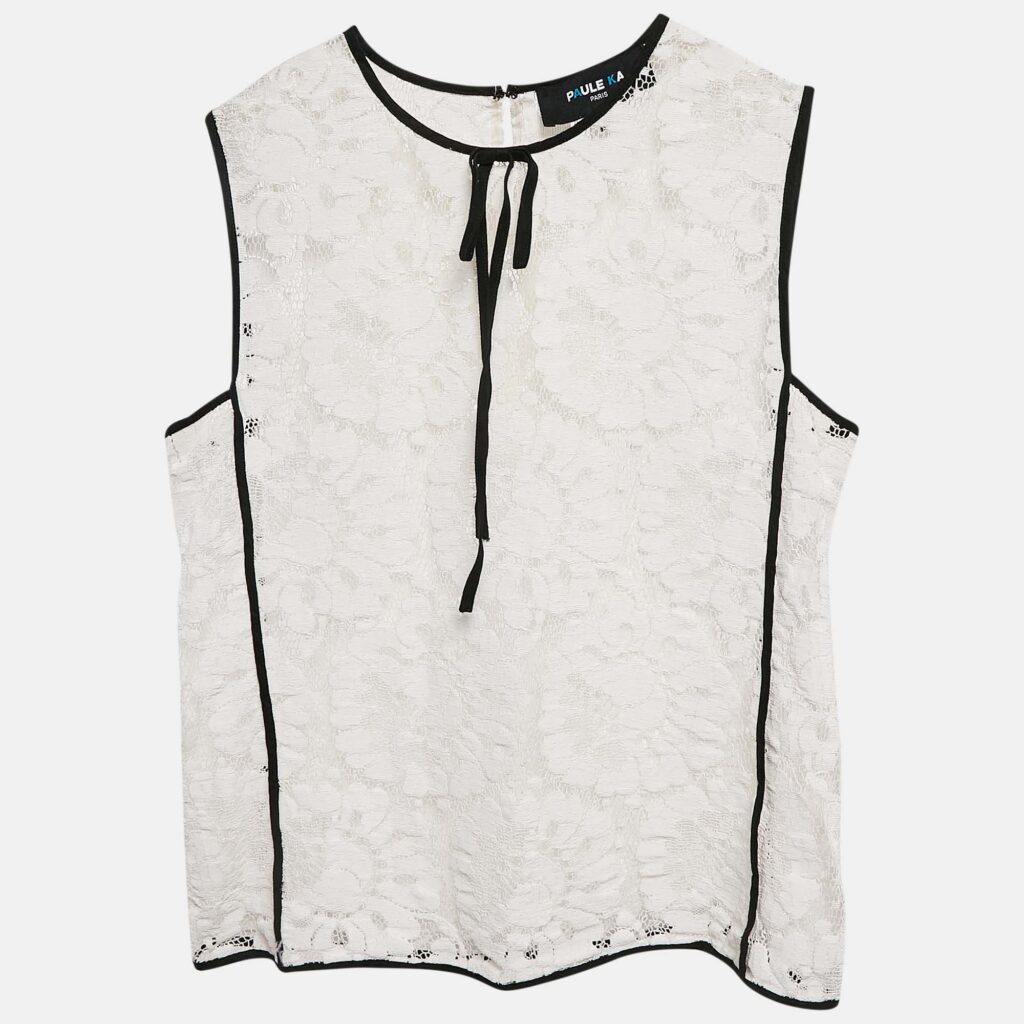 luxury-women-paule-ka-used-clothes-p1087682-005.jpg Paule Ka White Floral Lace Sleeveless Top M