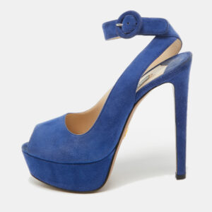 prada blue suede peep toe platform ankle strap sandals size 36.5