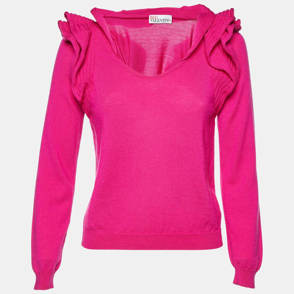 luxury-women-red-valentino-used-clothes-p1078268-004.jpg RED Valentino Pink Wool Knit Ruffled Sweater M