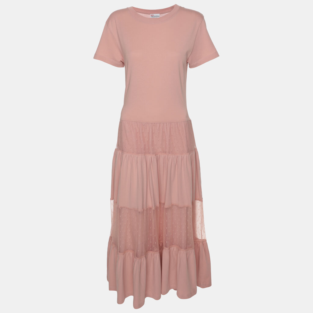 luxury-women-red-valentino-used-clothes-p1078454-004.jpg RED Valentino Pink Cotton and Lace T-shirt Long Dress XS