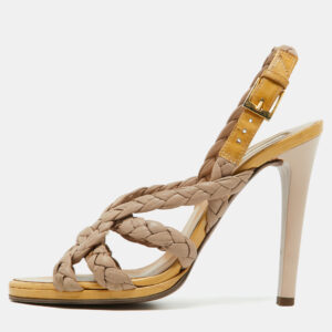 roberto cavalli beige woven leather slide sandals size 36