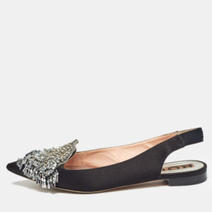 rochas black satin crystal embellished flat slingback sandals size 36
