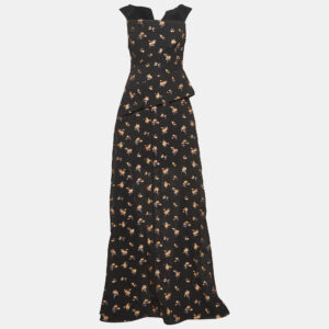 roland mouret black floral textured silk blend off shoulder heddon gown m