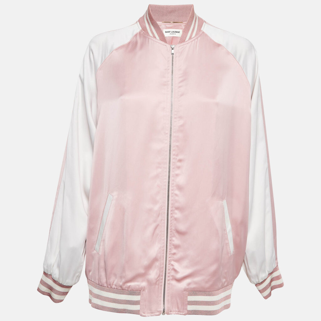 Saint Laurent Pink/White Satin Bomber Jacket M