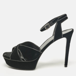 saint laurent black velvet bianca ankle strap sandals size 39