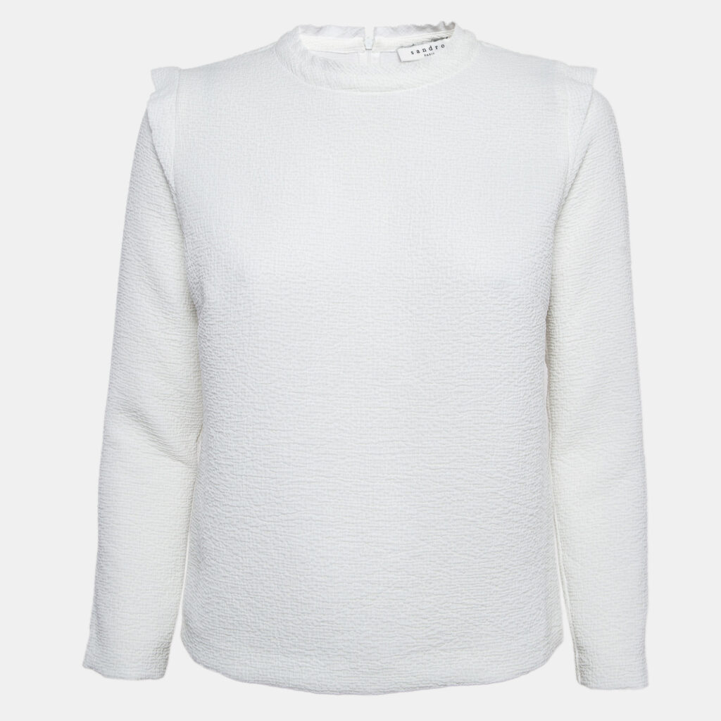 Sandro White Gauze Long Sleeve Top S