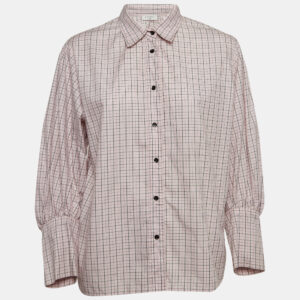sandro pink checkered cotton puff sleeves shirt l