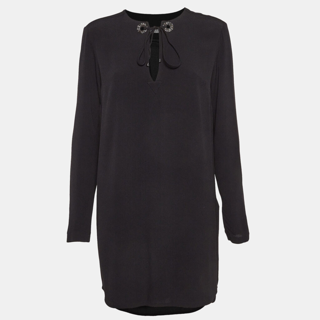 luxury-women-sandro-used-clothes-p1012119-002.jpg Sandro Black Black Crystal Embellished Crepe Tunic Dress L