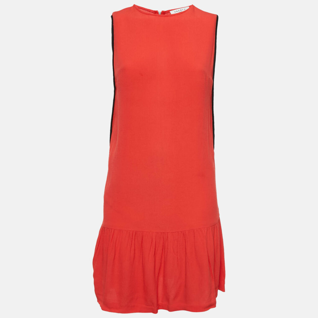 luxury-women-sandro-used-clothes-p1088816-001.jpg Sandro Red Crepe Sleeveless Flounce Mini Dress S