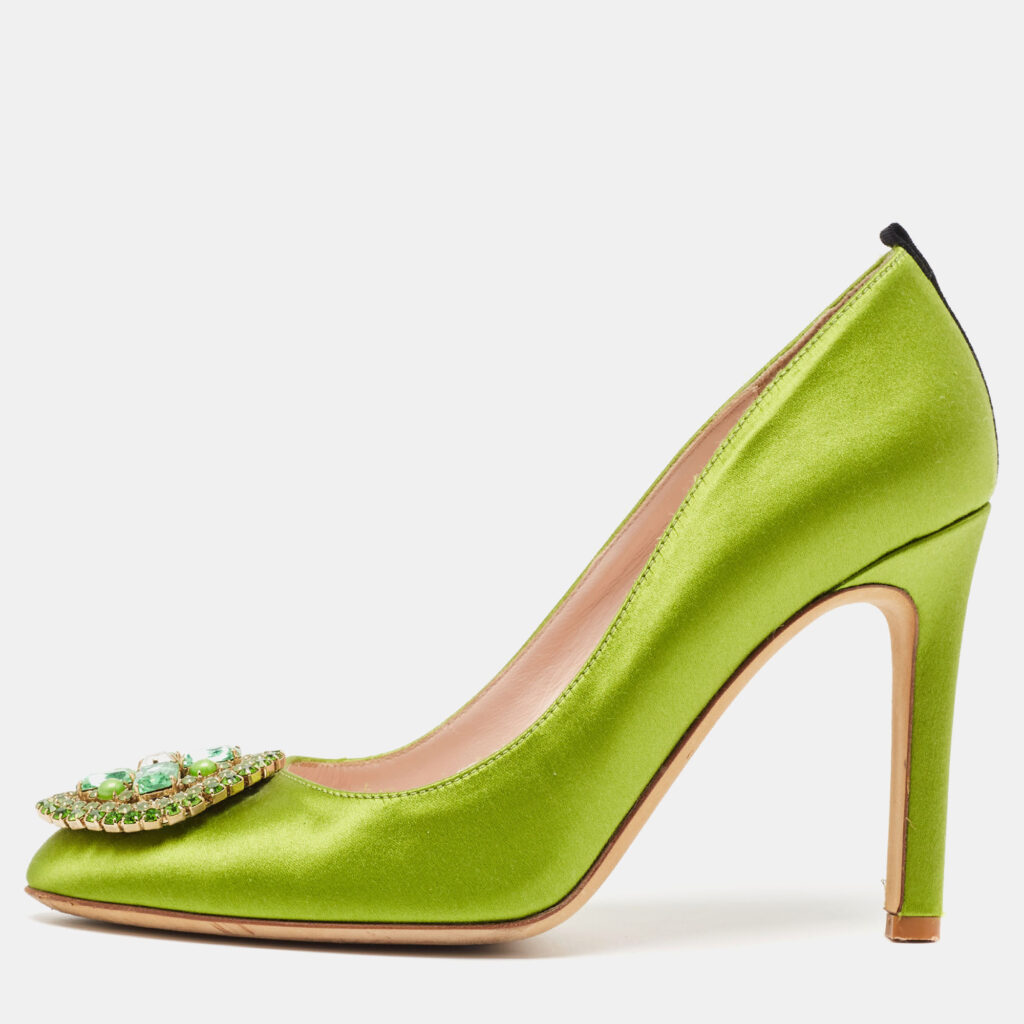 luxury-women-sarah-jessica-parker-used-shoes-p1009973-001.jpg SJP Sarah Jessica Parker Green Satin Crystal Embellished Pumps Size 37