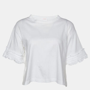 see by chloe white cotton ruffled sleeve detail t-shirt m