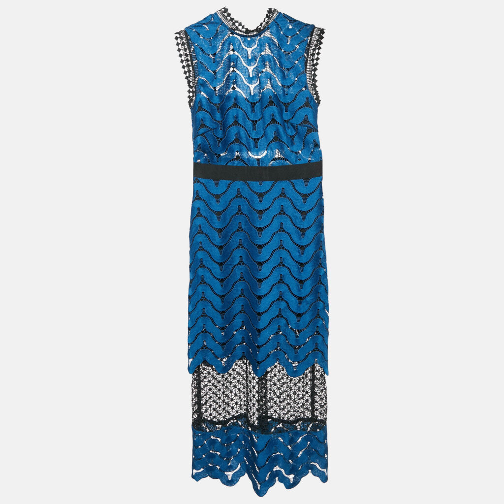 luxury-women-self-portrait-used-clothes-p1089174-004.jpg Self-Portrait Blue/Black Guipure Lace Paneled Midi Dress S