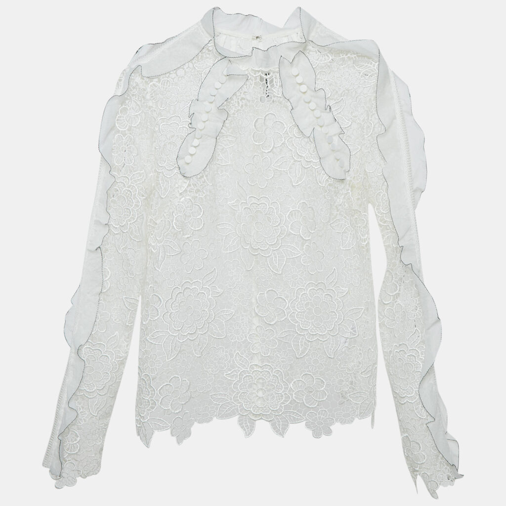 luxury-women-self-portrait-used-clothes-p1089192-001.jpg Self-Portrait White Floral Guipure Lace Ruffled Full Sleeve Top M
