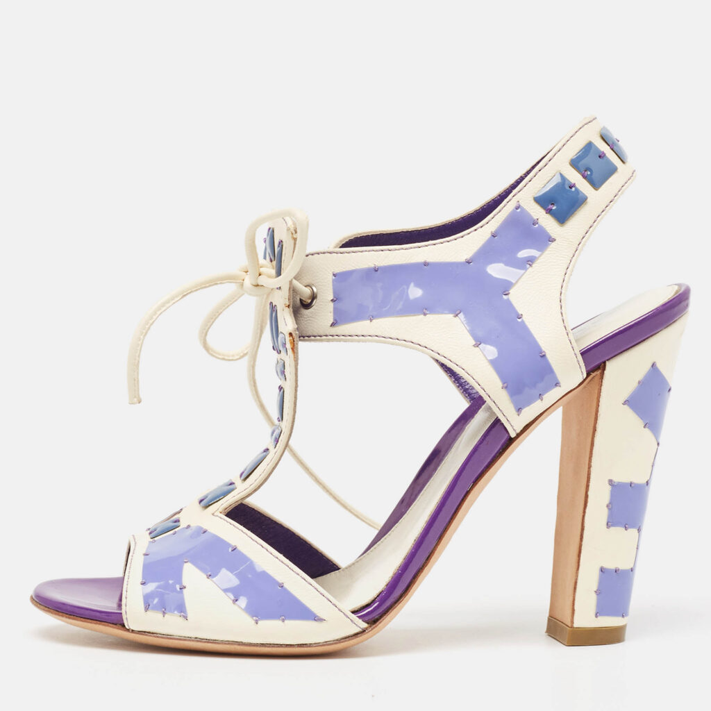 luxury-women-sergio-rossi-used-shoes-p1002140-011.jpg Sergio Rossi White Leather With Purple Cut Out Detail Peep Toe Sandals Size 36.5