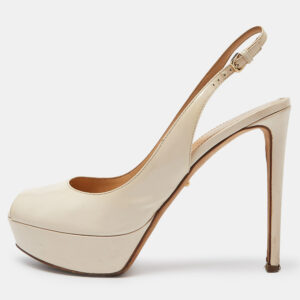 sergio rossi cream patent leather slingback platform pumps size 39.5