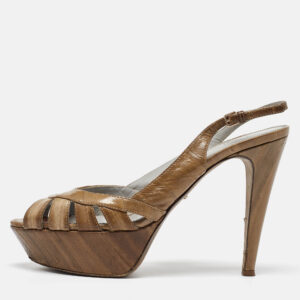sergio rossi olive green eel leather peep toe slingback sandals size 37.5