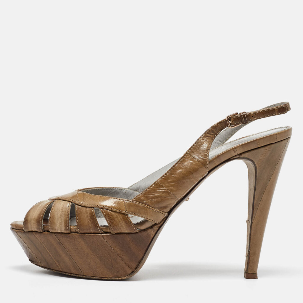 luxury-women-sergio-rossi-used-shoes-p1015917-010.jpg Sergio Rossi Olive Green Eel Leather Peep Toe Slingback Sandals Size 37.5
