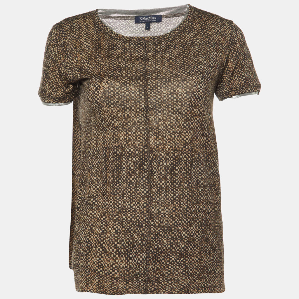 luxury-women-smax-mara-used-clothes-p1018535-002.jpg S'Max Mara Brown Snake Print Wool Blend Knit T-Shirt S