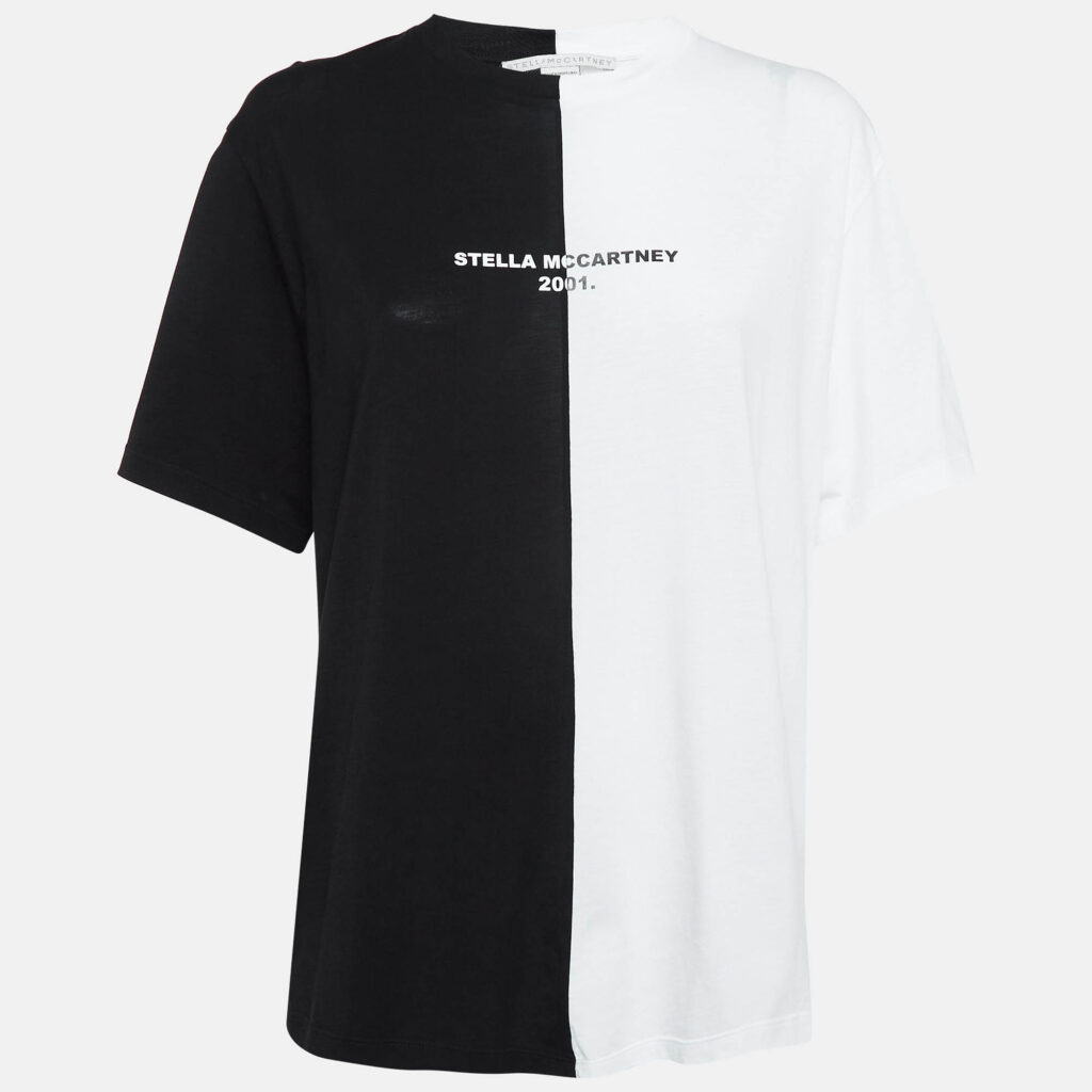 luxury-women-stella-mccartney-used-clothes-p1032625-001.jpg Stella McCartney Black /White Logo Print Jersey Cotton T-Shirt S