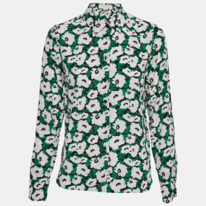 stella mccartney green floral print silk long sleeve shirt s