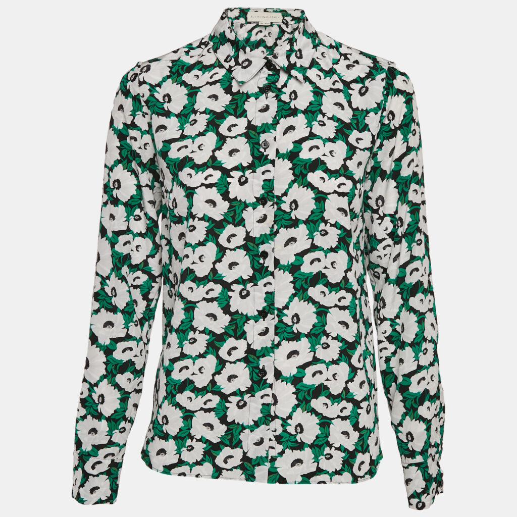 luxury-women-stella-mccartney-used-clothes-p1078766-001.jpg Stella McCartney Green Floral Print Silk Long Sleeve Shirt S