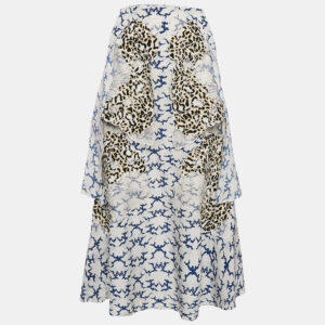 stella mccartney white printed silk layered midi skirt m