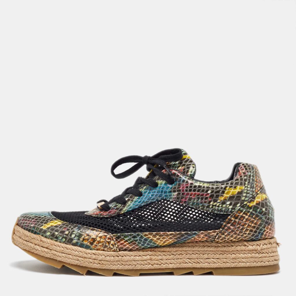 luxury-women-stella-mccartney-used-shoes-p1020377-003.jpg Stella McCartney Multicolor Python Effect Faux Leather and Mesh Espadrille Sneakers Size 41