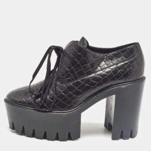 stella mccartney black croc embossed leather ankle length boots size 41