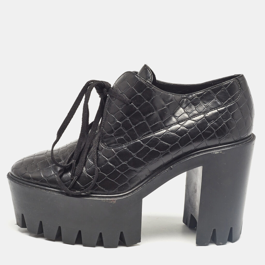 luxury-women-stella-mccartney-used-shoes-p1032241-010.jpg Stella McCartney Black Croc Embossed Leather Ankle Length Boots Size 41