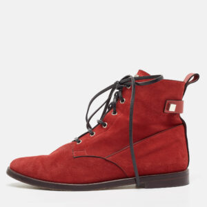 stuart weitzman red suede and leather ankle boots size 42.5
