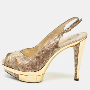stuart weitzman beige python embossed leather  slingback pumps size 38.5