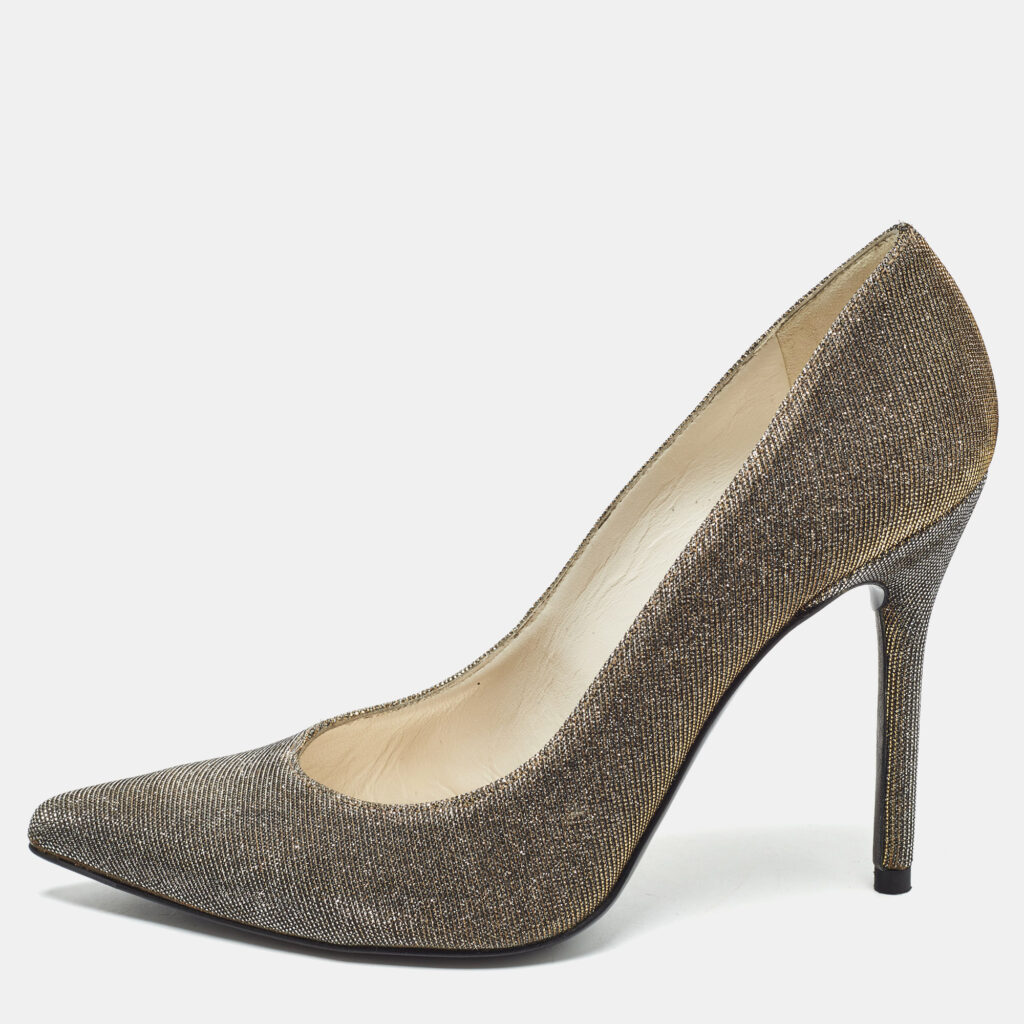 luxury-women-stuart-weitzman-used-shoes-p1017704-001.jpg Stuart Weitzman Metallic Lurex Fabric Pointed Toe Pumps Size 36.5