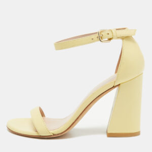 stuart weitzman light yellow leather ankle strap sandals size 36