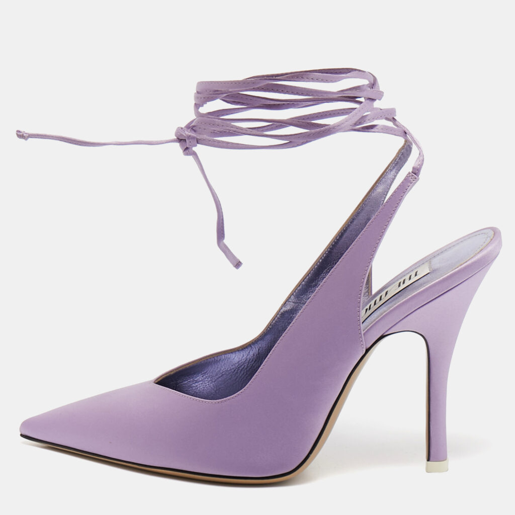 luxury-women-the-attico-used-shoes-p1088710-001.jpg The Attico Purple Satin Venus Ankle Wrap Pumps Size 39