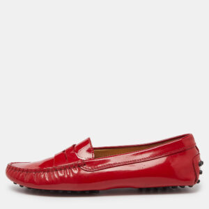 tod's red patent leather penny slip on loafers size 36.5