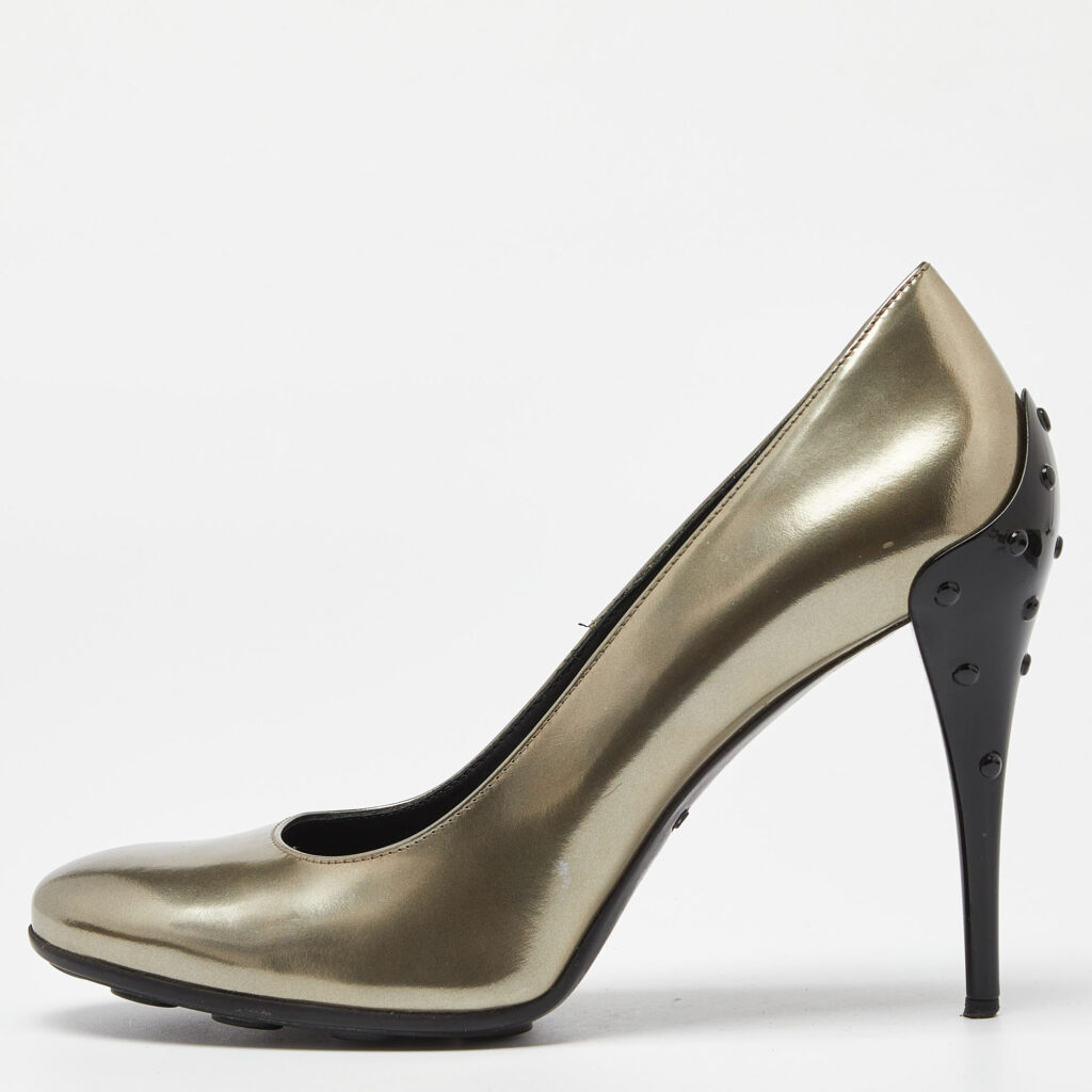luxury-women-tods-used-shoes-p1005270-009.jpg Tod's Metallic Leather Round Toe Pumps Size 40