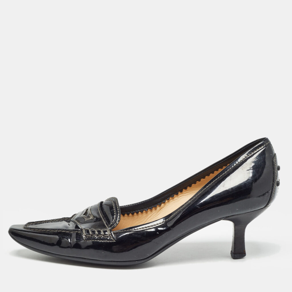 luxury-women-tods-used-shoes-p1018492-001.jpg Tod's Black Patent Leather Loafer Pumps Size 39