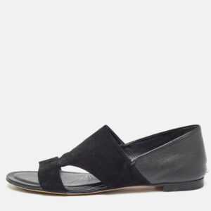 tod's black suede and leather flat sandals size 38.5