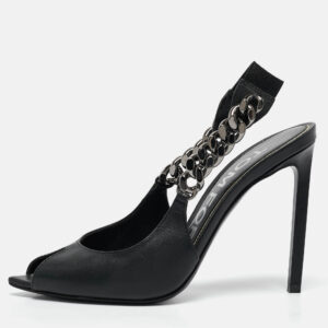 tom ford black leather chain linked slingback peep toe pumps size 36.5