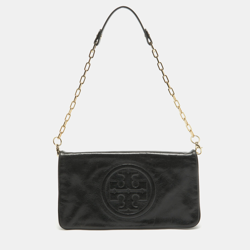 luxury-women-tory-burch-used-handbags-p1000375-007.jpg Tory Burch Black Leather Reva Chain Clutch