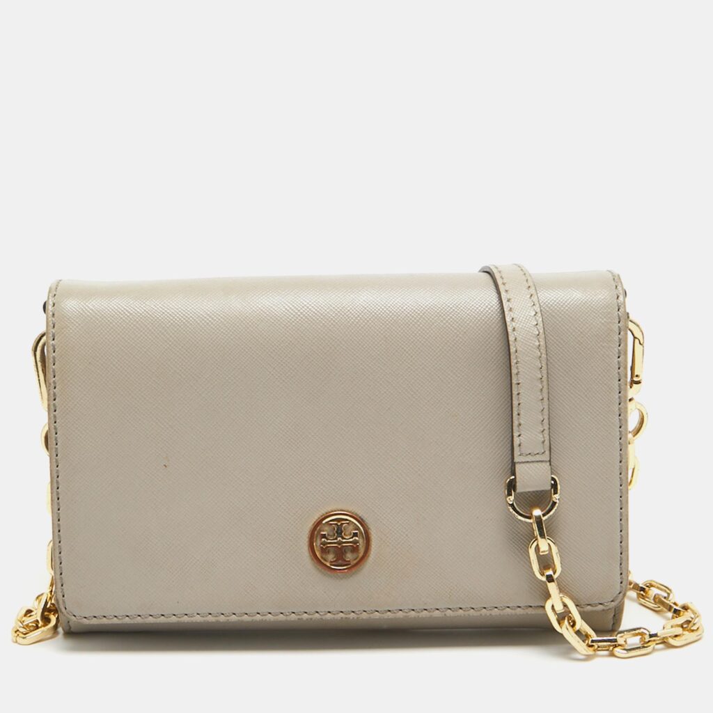 luxury-women-tory-burch-used-handbags-p1000386-002.jpg Tory Burch Light Grey Leather Robinson Wallet On Chain