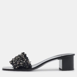tory burch black satin logan embellished slide sandals size 40.5