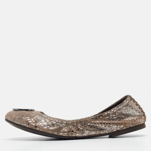 tory burch metallic brown textured suede heidi scrunch ballet flats size 36