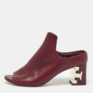 tory burch burgundy leather block heel mules size 37.5