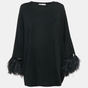 valentino black cotton feather trimmed tunic top xs