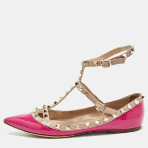 valentino pink leather and patent rockstud ballet flats size 36.5