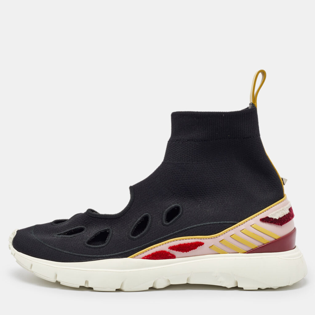 luxury-women-valentino-used-shoes-p1015901-008.jpg Valentino Black Knit Fabric Cut Out Sock Sneakers Size 39