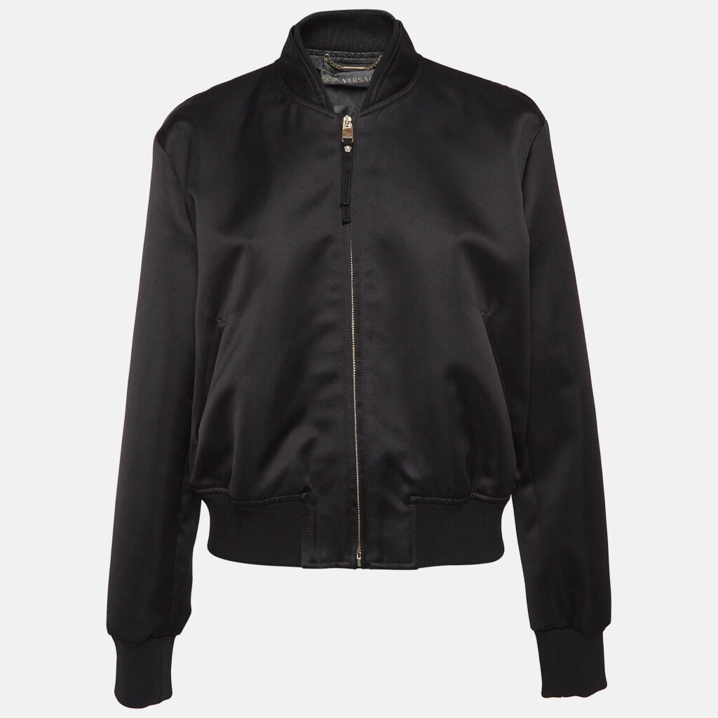 Versace Black Medusa Embroidered Satin Bomber Jacket M