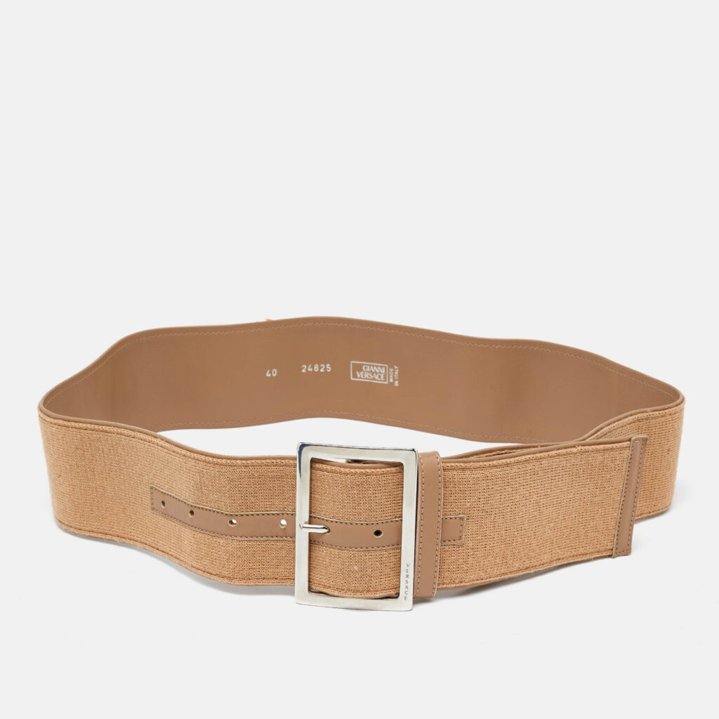 luxury-women-versace-used-accessories-p1002838-002.jpg Versace Beige Fabric and Leather Wide Buckle 110CM
